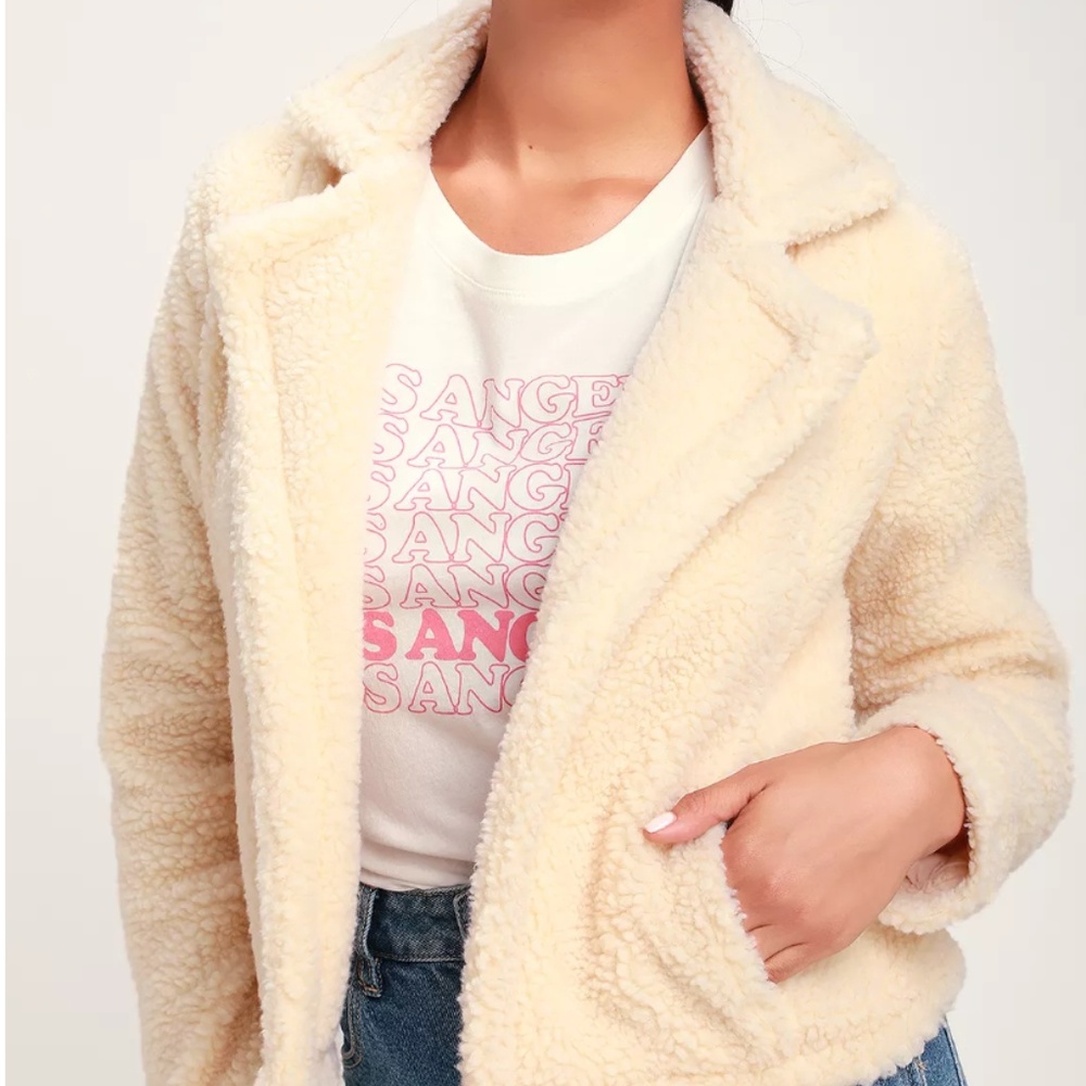 Lulu's Favlaux Cream Sherpa Teddy Biker Jacket (S)